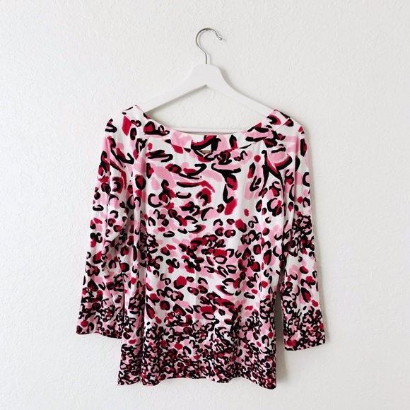 St. John Pink Leopard Print Top 3 Quarter Sleeve - Picture 2 of 5